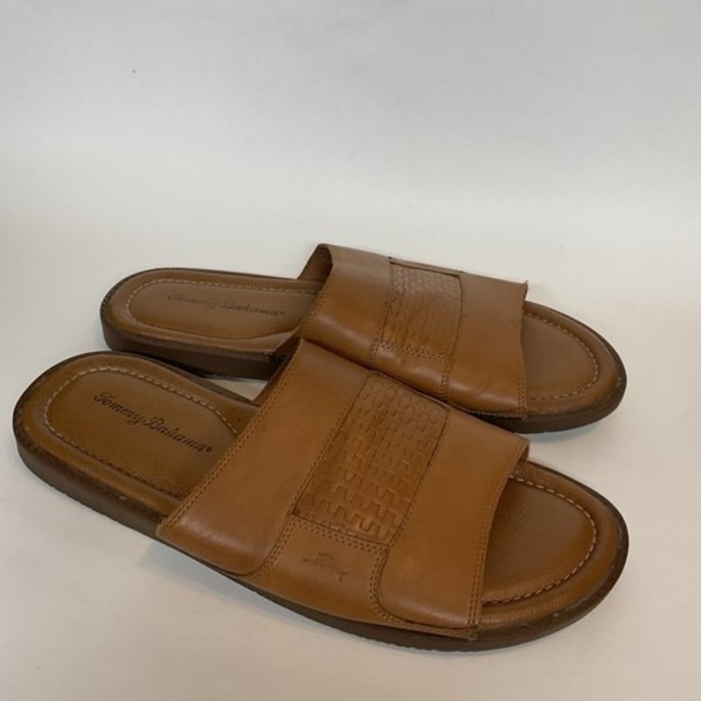 Tommy Bahama Gennadi Palms Brown Textured Leather Slide Sandals Men 11 India